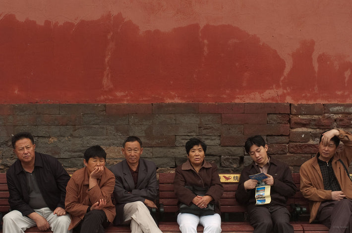 Row of People on Bench, Beijing