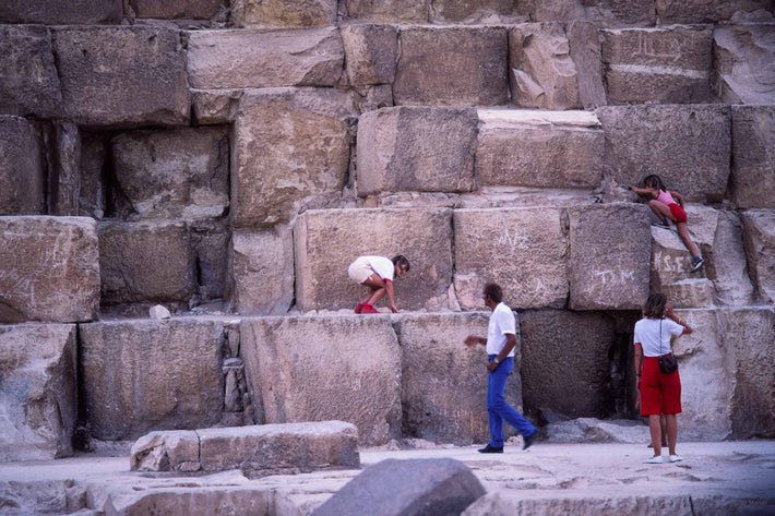 Huge Pyramid Blocks White with People, Egypt