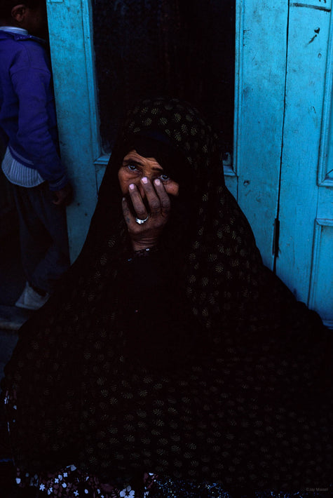 Woman Against Aqua Wall, Hand to Face, Iran